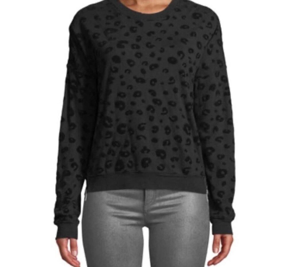 Rails Marlo Black Leopard Long Sleeve Crewneck Pullover Sweatshirt Size L